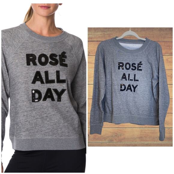 Betsey Johnson Rose all Day sequin gray sweatshirt - Picture 1 of 7